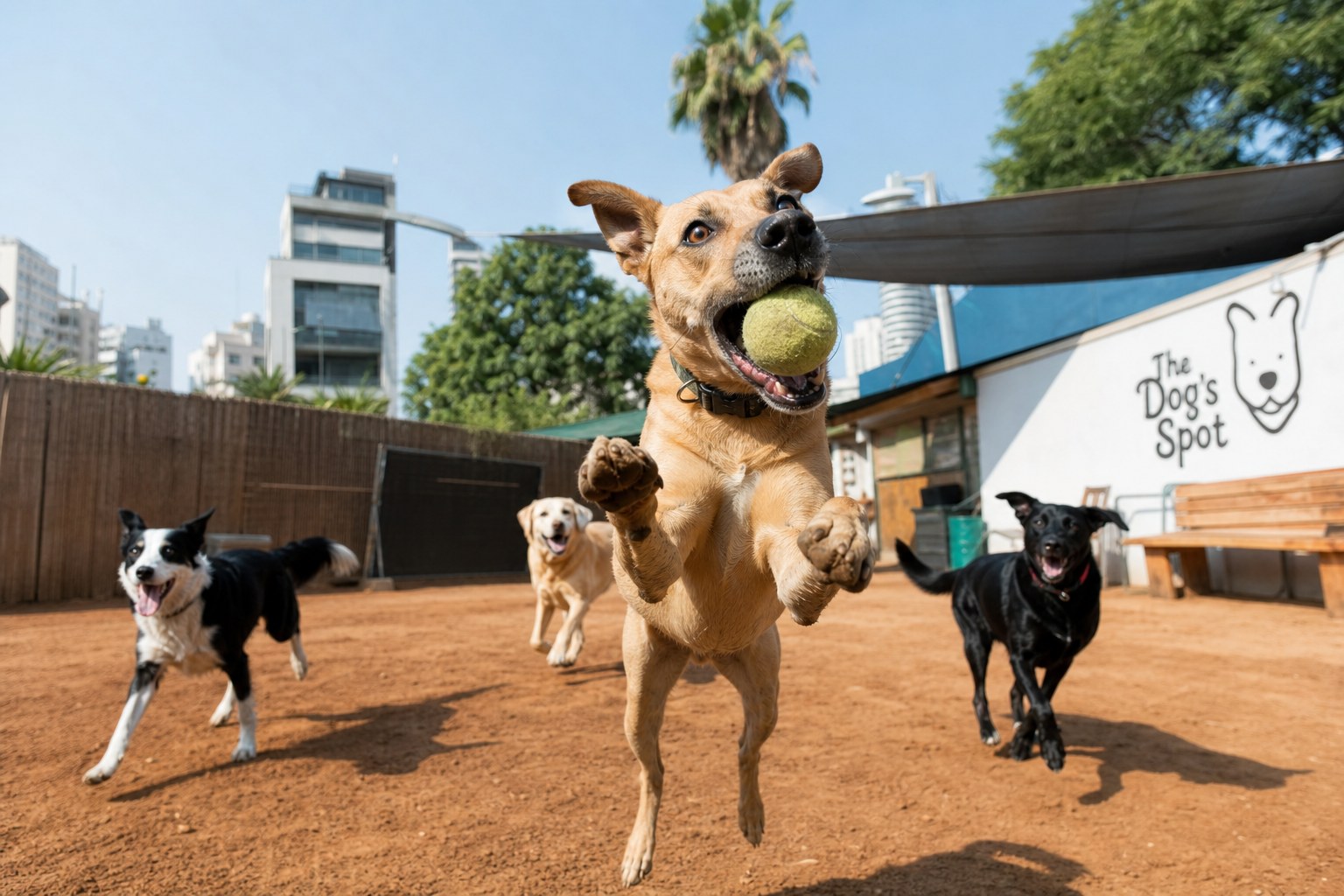 Dog catching ball in sunny yard